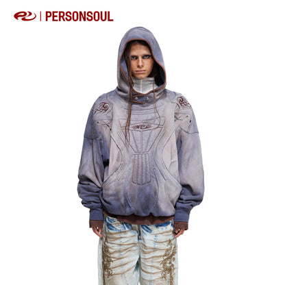 Shield Panel Washed Pullover Hoodie