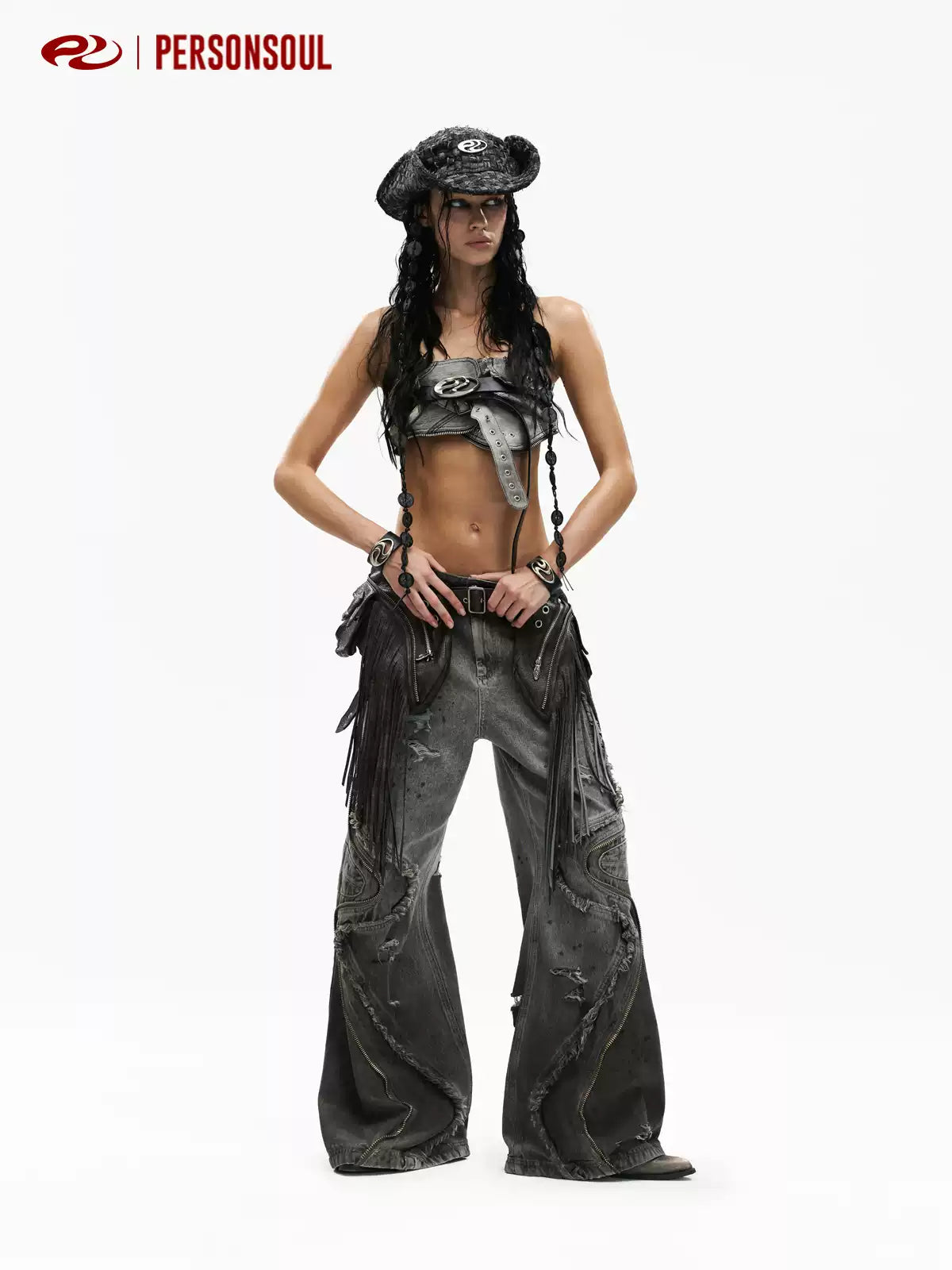 Fluid Panel Washed Wide Leg Jeans