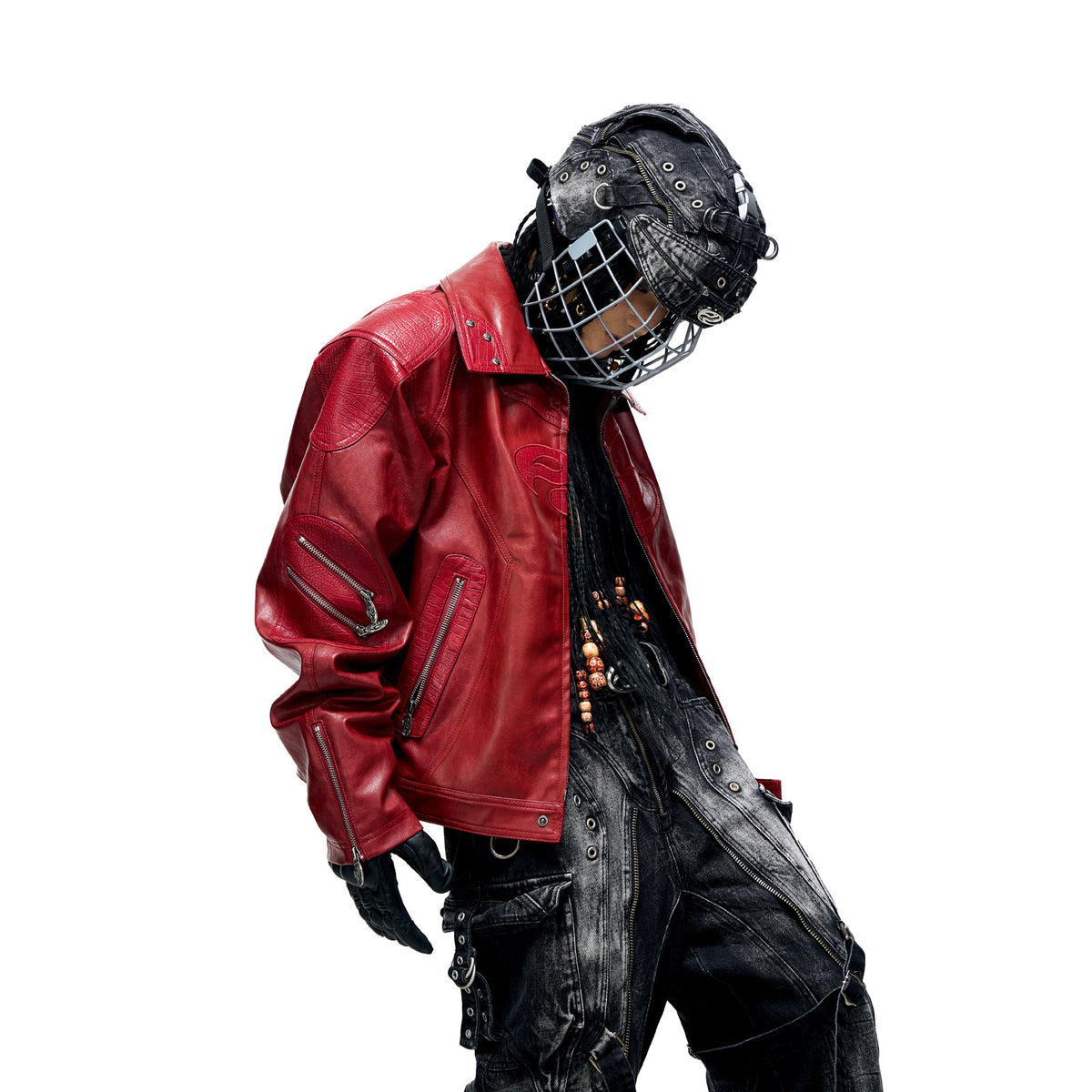 Red Crinkled PU Leather Jacket