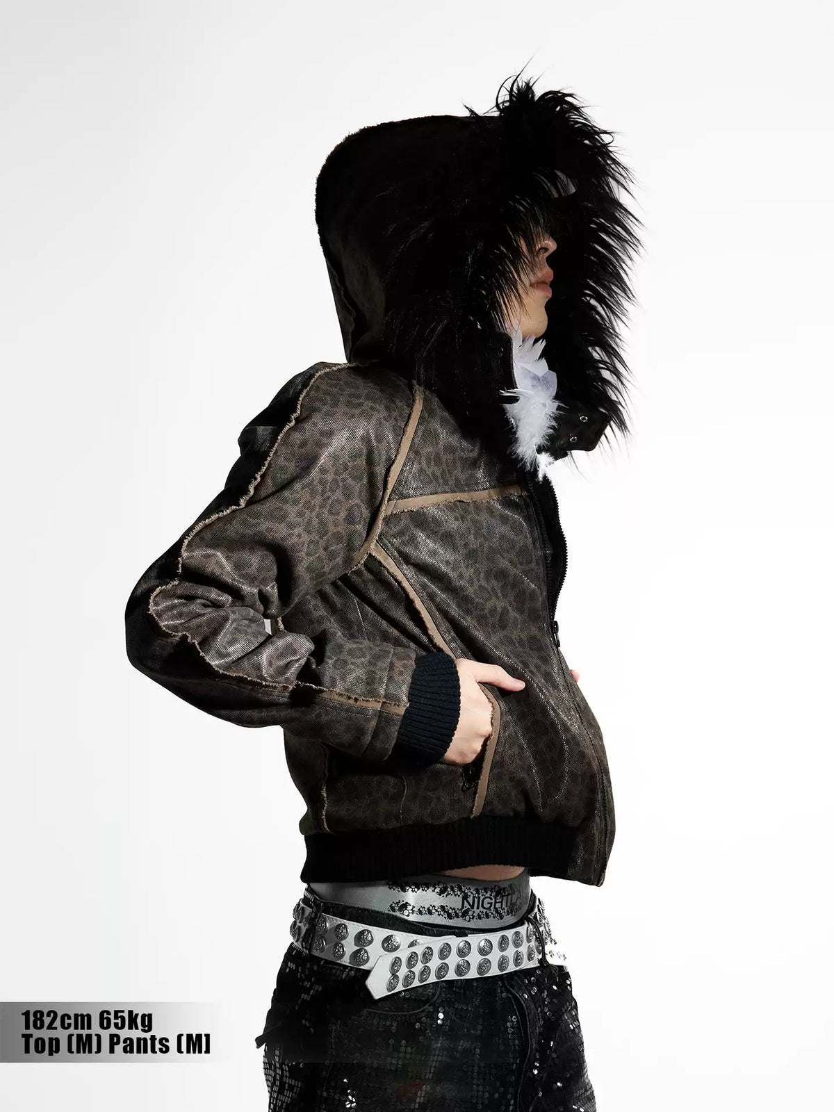 Detachable Faux Fur Collar Jacquard Zip Jacket
