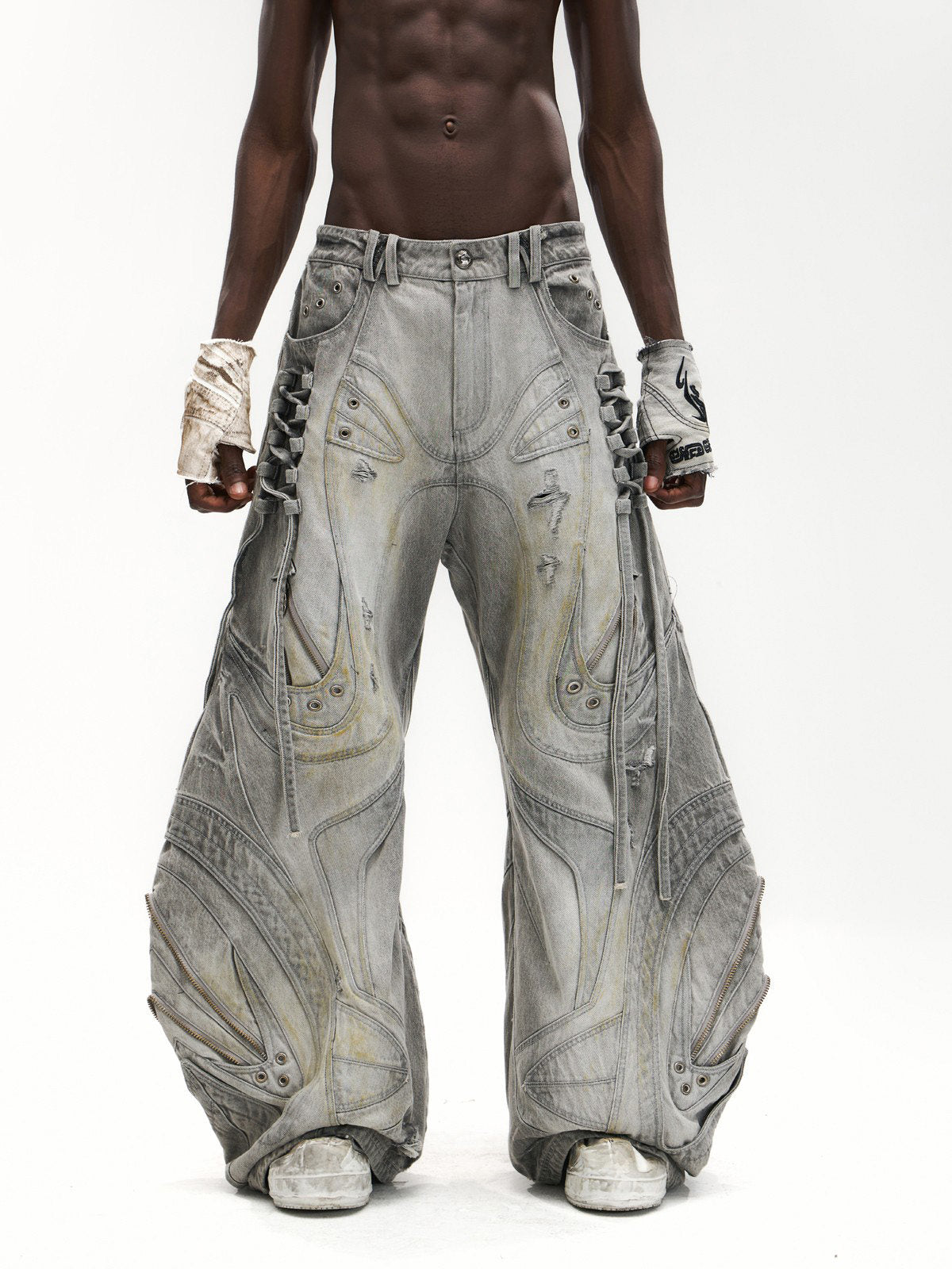 Alien Panelled Drawstring Baggy Jeans
