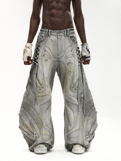Alien Panelled Drawstring Baggy Jeans