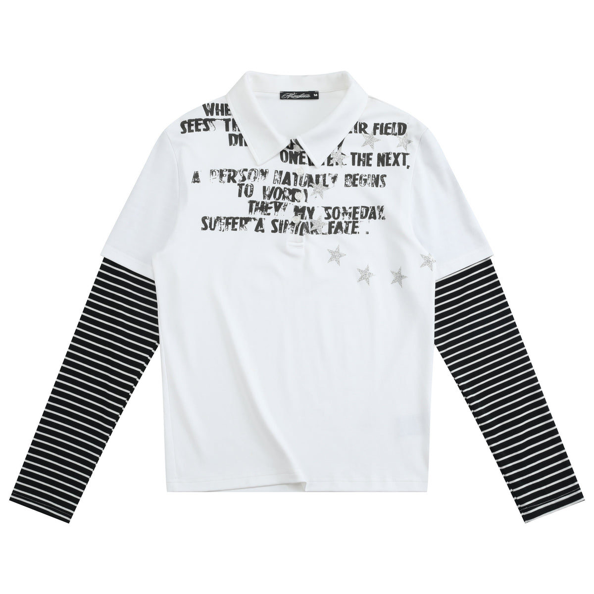 Star Pattern Layered Look Long Sleeve Polo Shirt