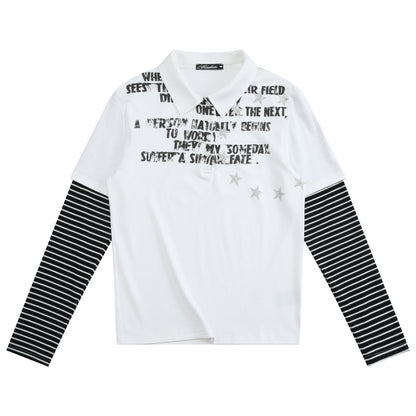 Star Pattern Layered Look Long Sleeve Polo Shirt