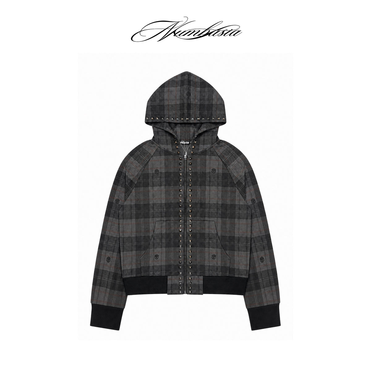 Dark Plaid Raglan Zip Up Hoodie