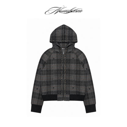 Dark Plaid Raglan Zip Up Hoodie
