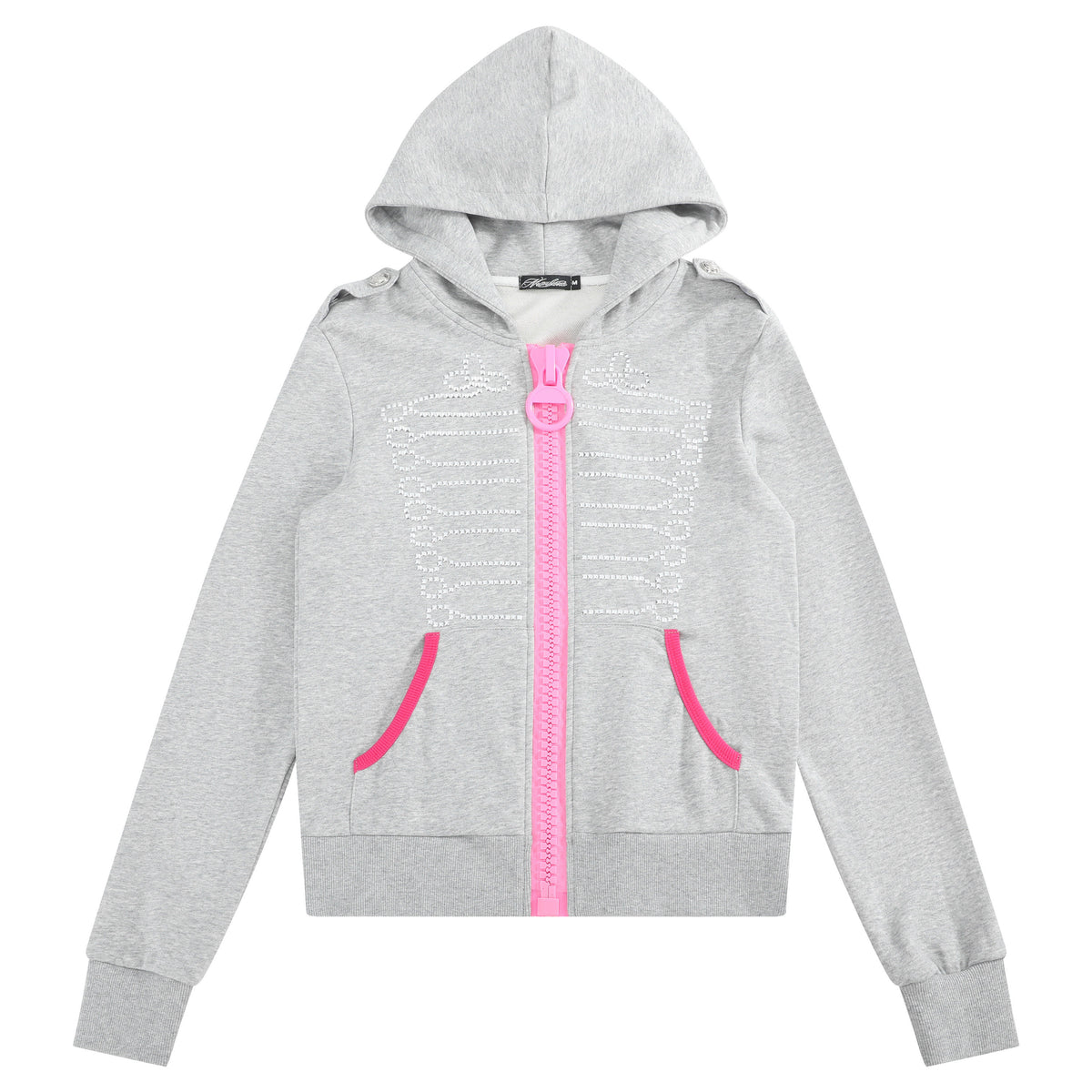 Pink Contrast Zip Grey Hooded Sweatshirt