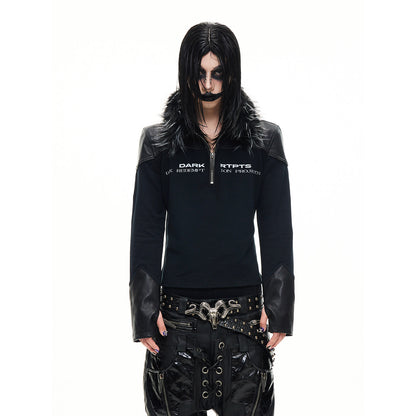 Detachable Faux Fur Collar Printed Long Sleeve Polo