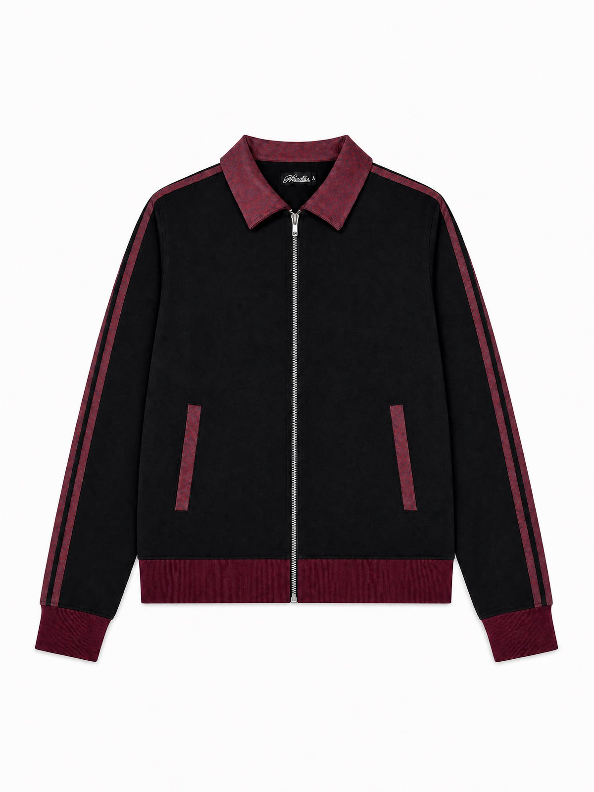 Black Red Embroidered Slim Fit Zip Jacket
