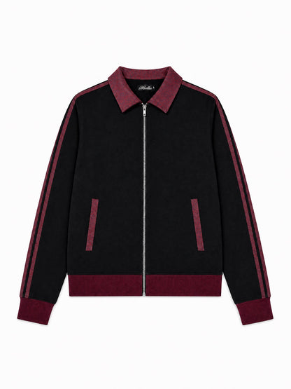 Black Red Embroidered Slim Fit Zip Jacket