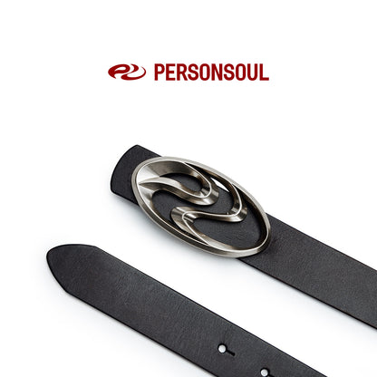 Symbol Buckle Leather Belt