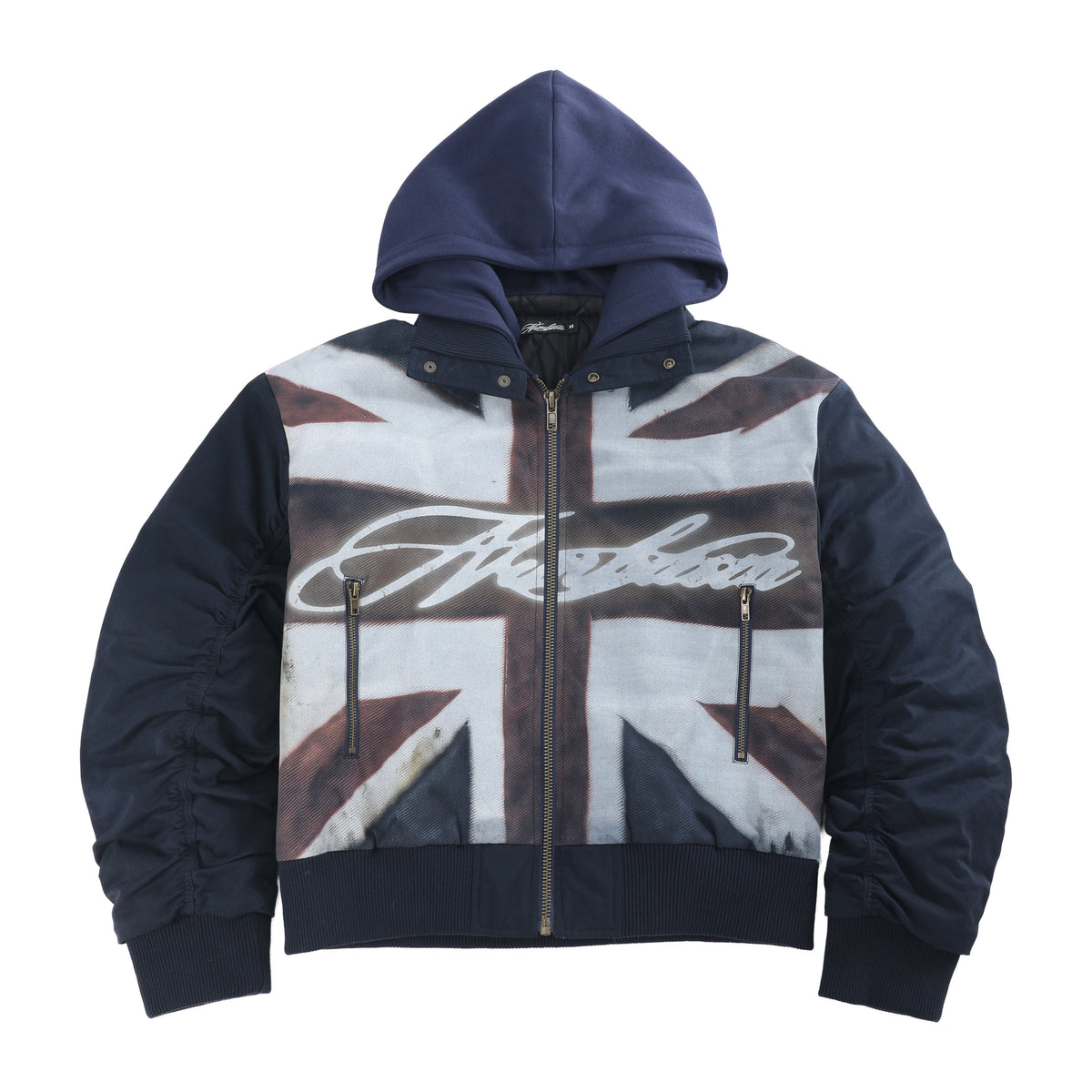 Cross Logo Printed Hooded Padded Bomber Jacket