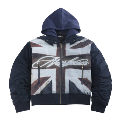Cross Logo Printed Hooded Padded Bomber Jacket