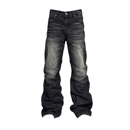 Water Ripple Washed Straight Leg Jeans