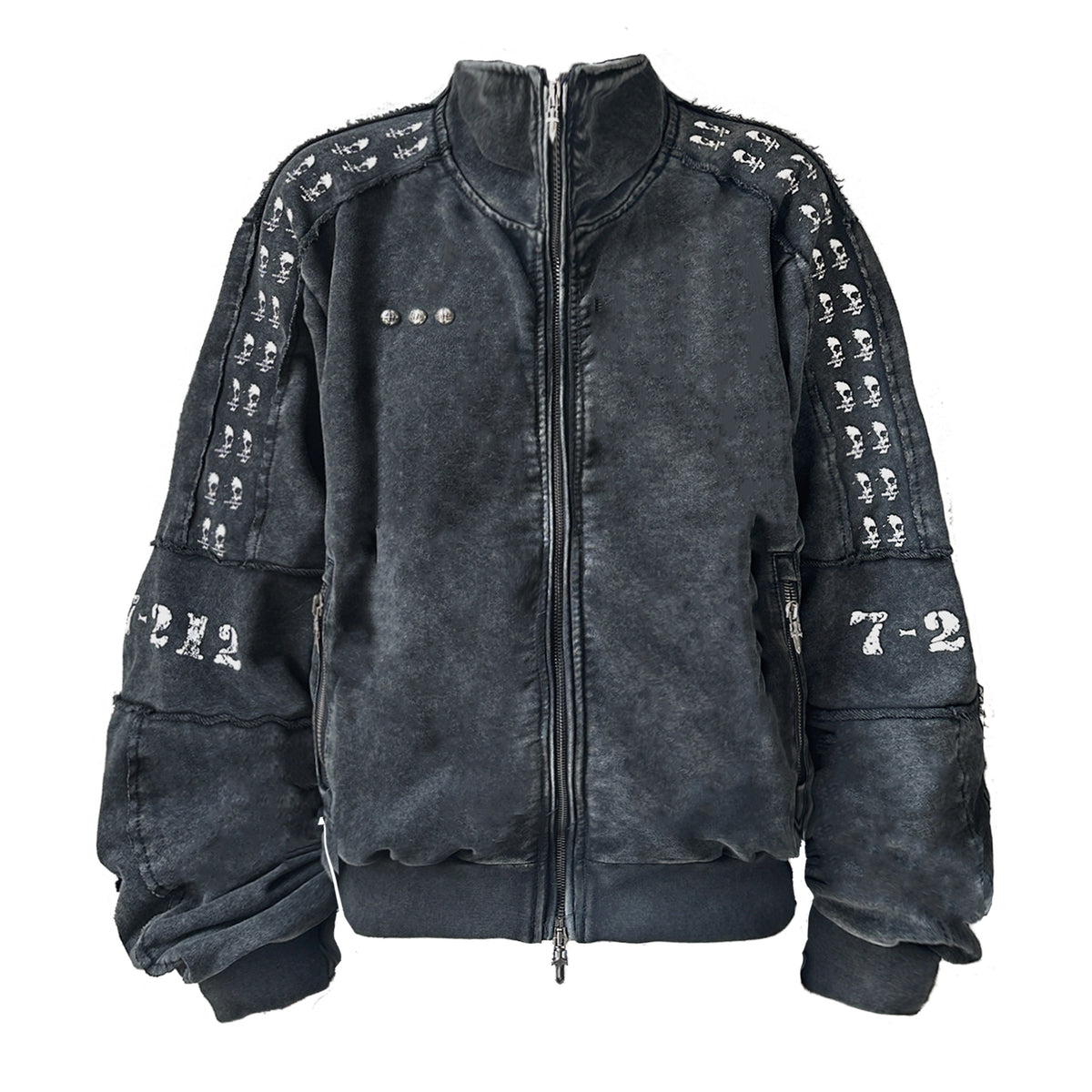 Washed Graphic Patch Stand Collar Zip Jacket