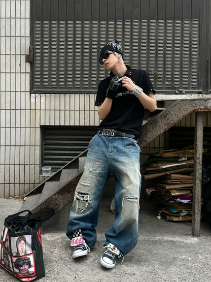 Vintage Washed Distressed Baggy Jeans