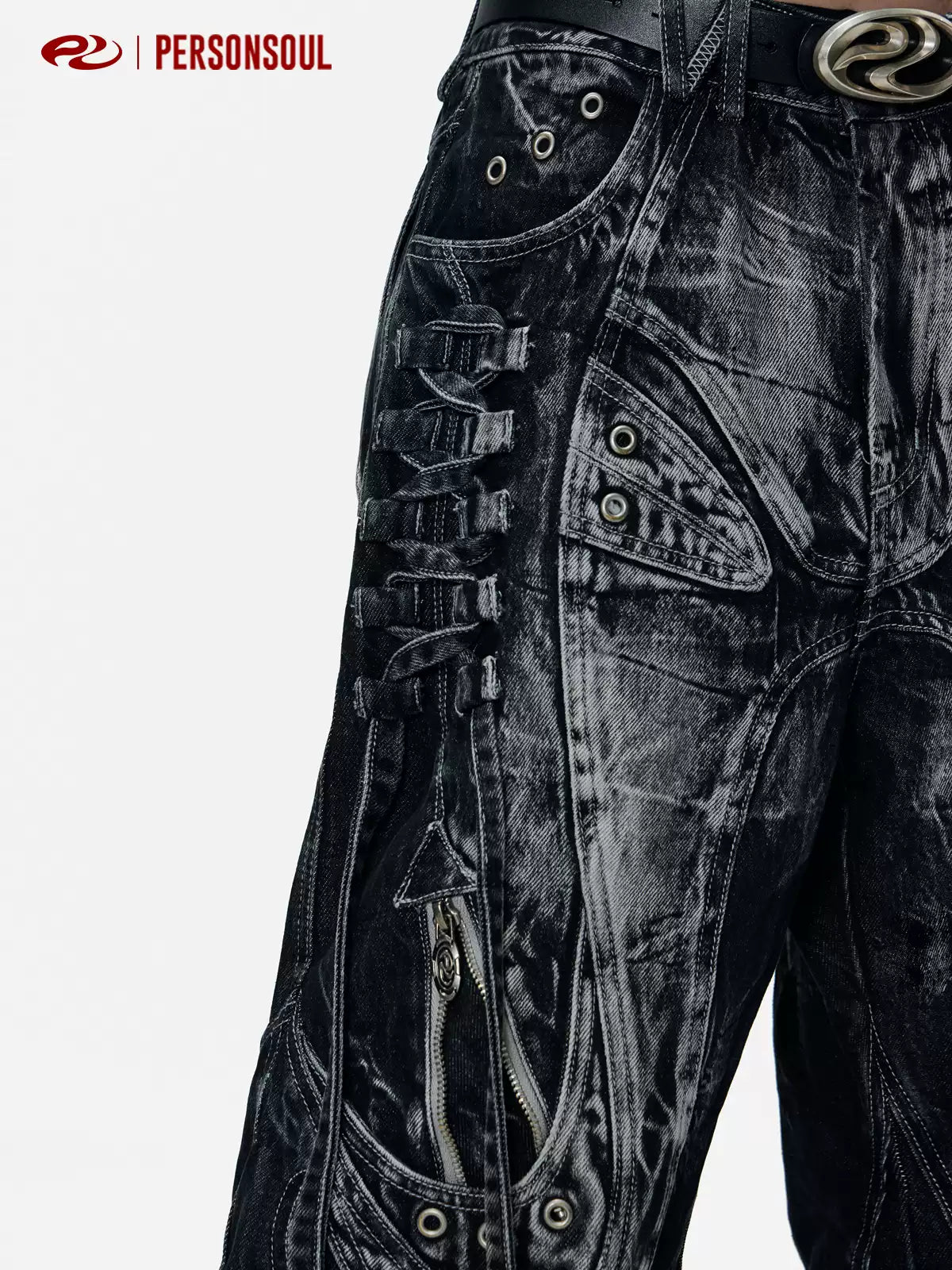 Alien Panelled Drawstring Baggy Jeans