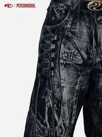 Alien Panelled Drawstring Baggy Jeans