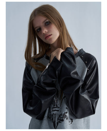 Rhinestone Graphic Contrast Raglan Long Sleeve Top