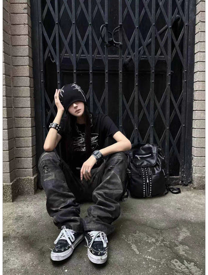 Washed Camouflage Straight-Leg Pants