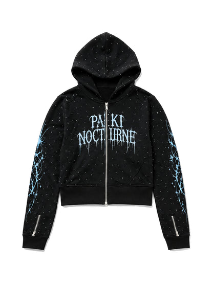 Rhinestone Graphic Cropped Zip Hoodie