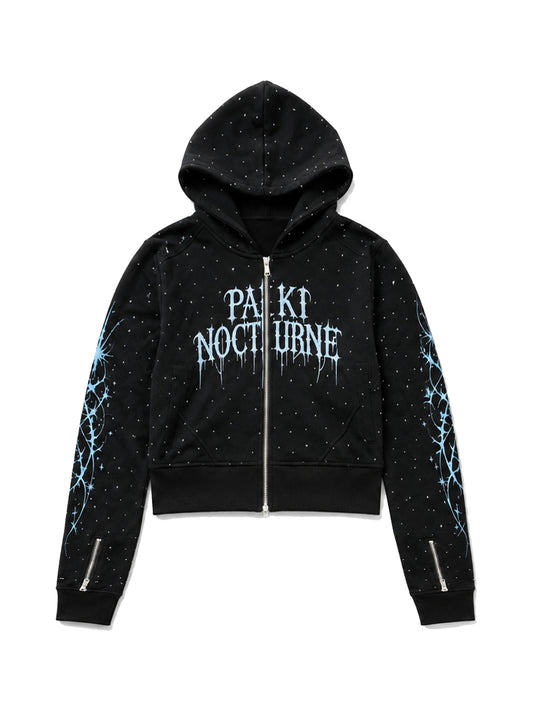 Rhinestone Graphic Cropped Zip Hoodie