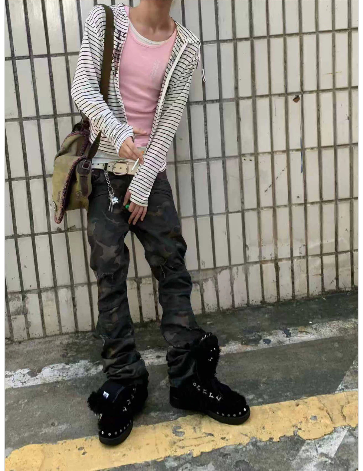 Washed Camouflage Straight-Leg Pants