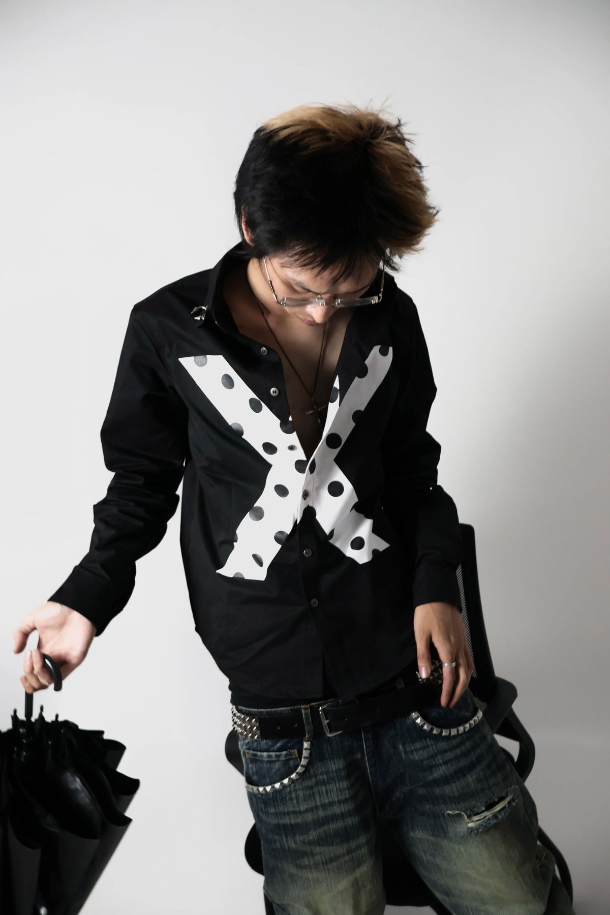 Polka Dot Cross Graphic Distressed Shirt