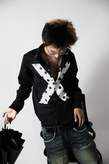 Polka Dot Cross Graphic Distressed Shirt