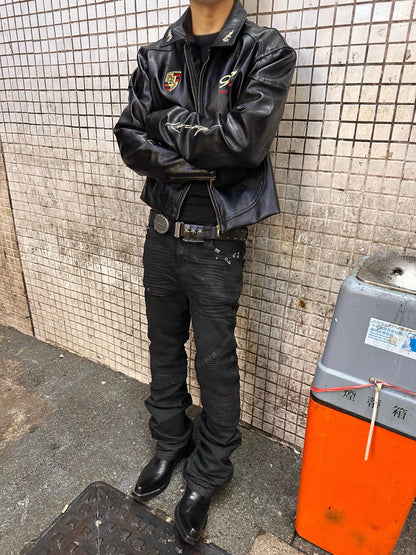 Wrinkled Hardware Straight-Leg Jeans