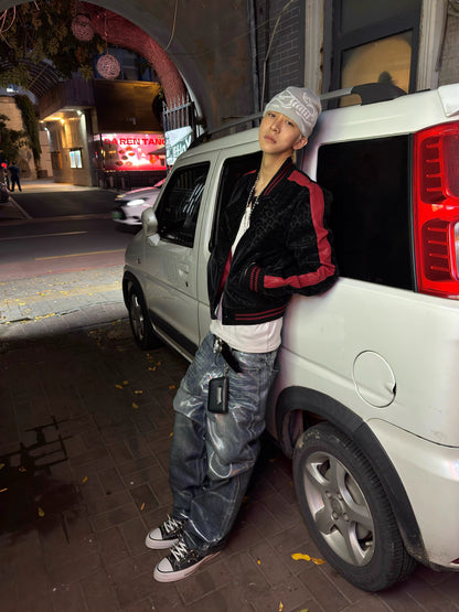 Glossy Washed Straight-Leg Jeans