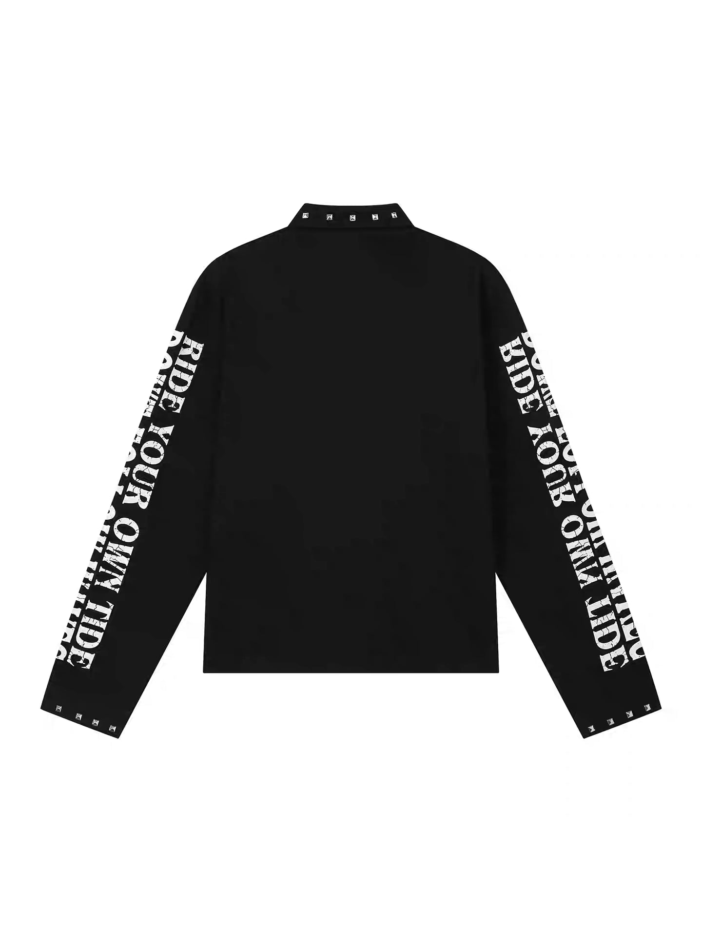 REBEL WAVE クロススタッズ グラフィック長袖ポロシャツ ブラック SELFISH