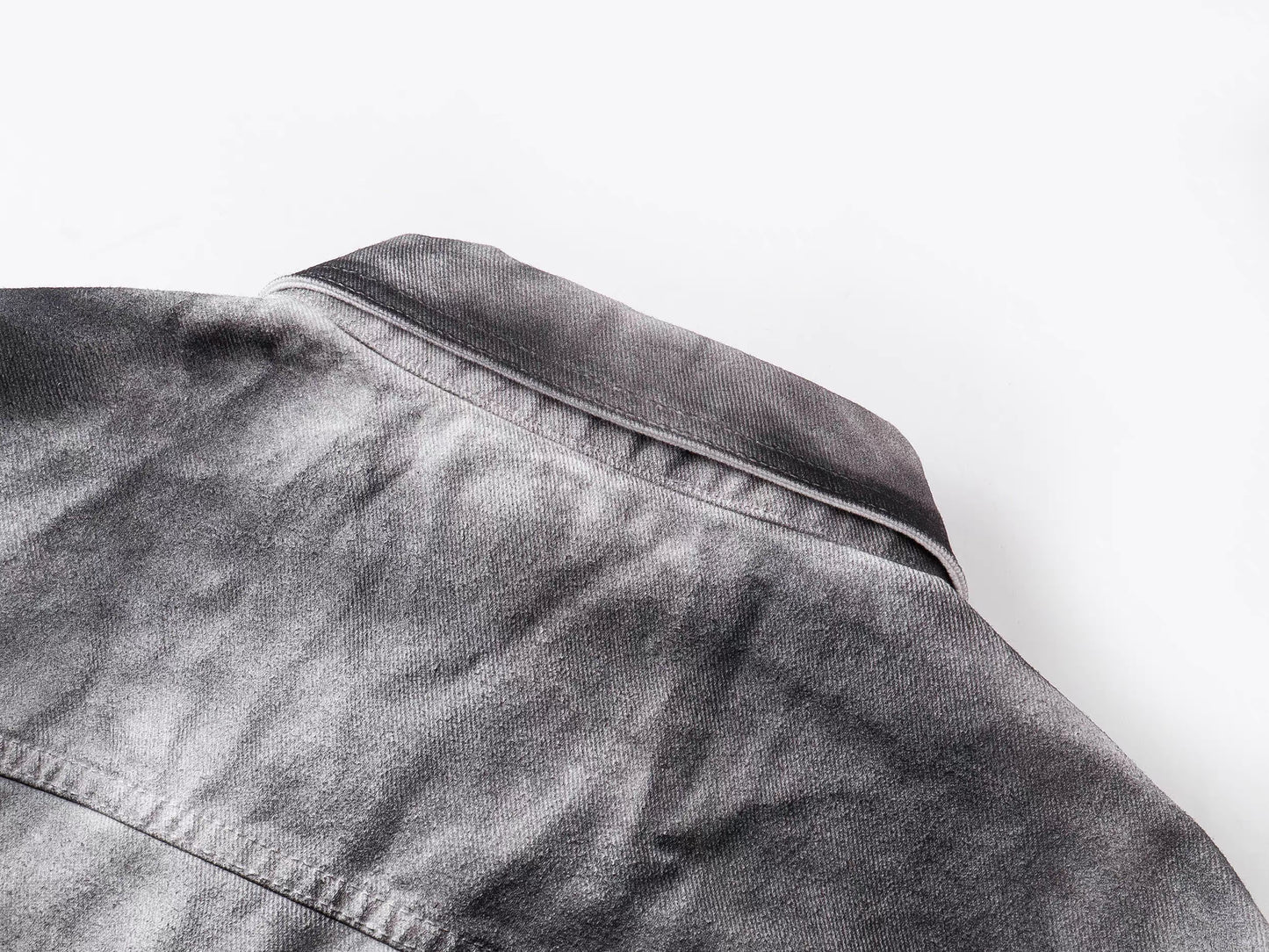 Washed Denim Contrast Faux Leather Sleeve Jacket