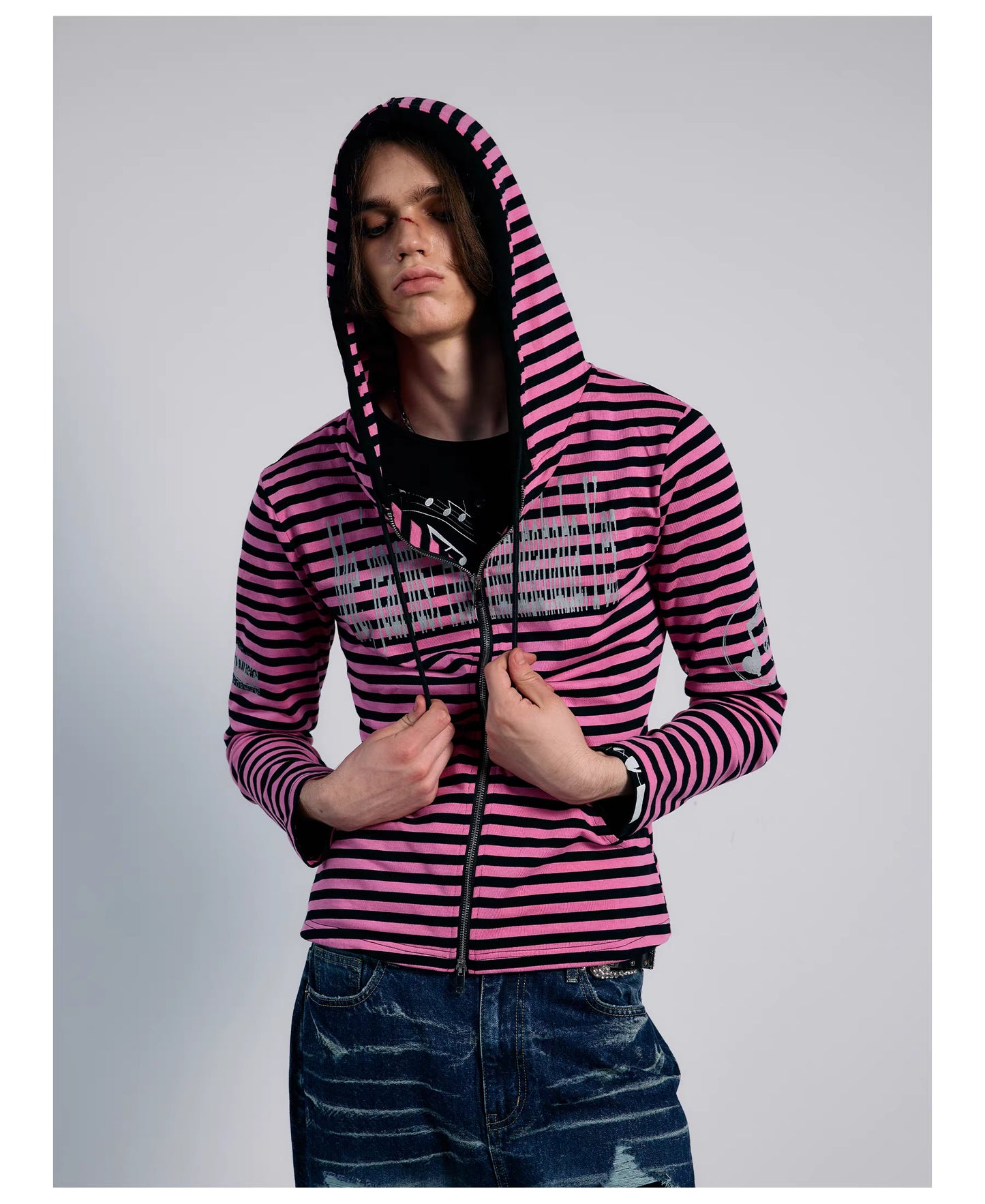 Striped Graphic Slim Fit Zip Hoodie