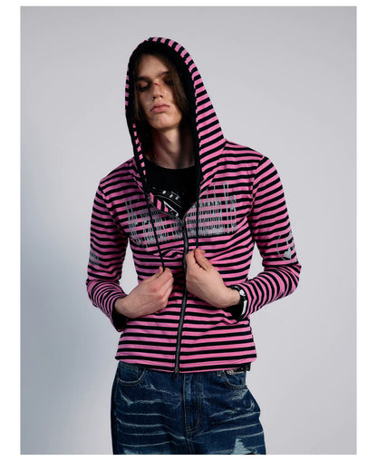 Striped Graphic Slim Fit Zip Hoodie