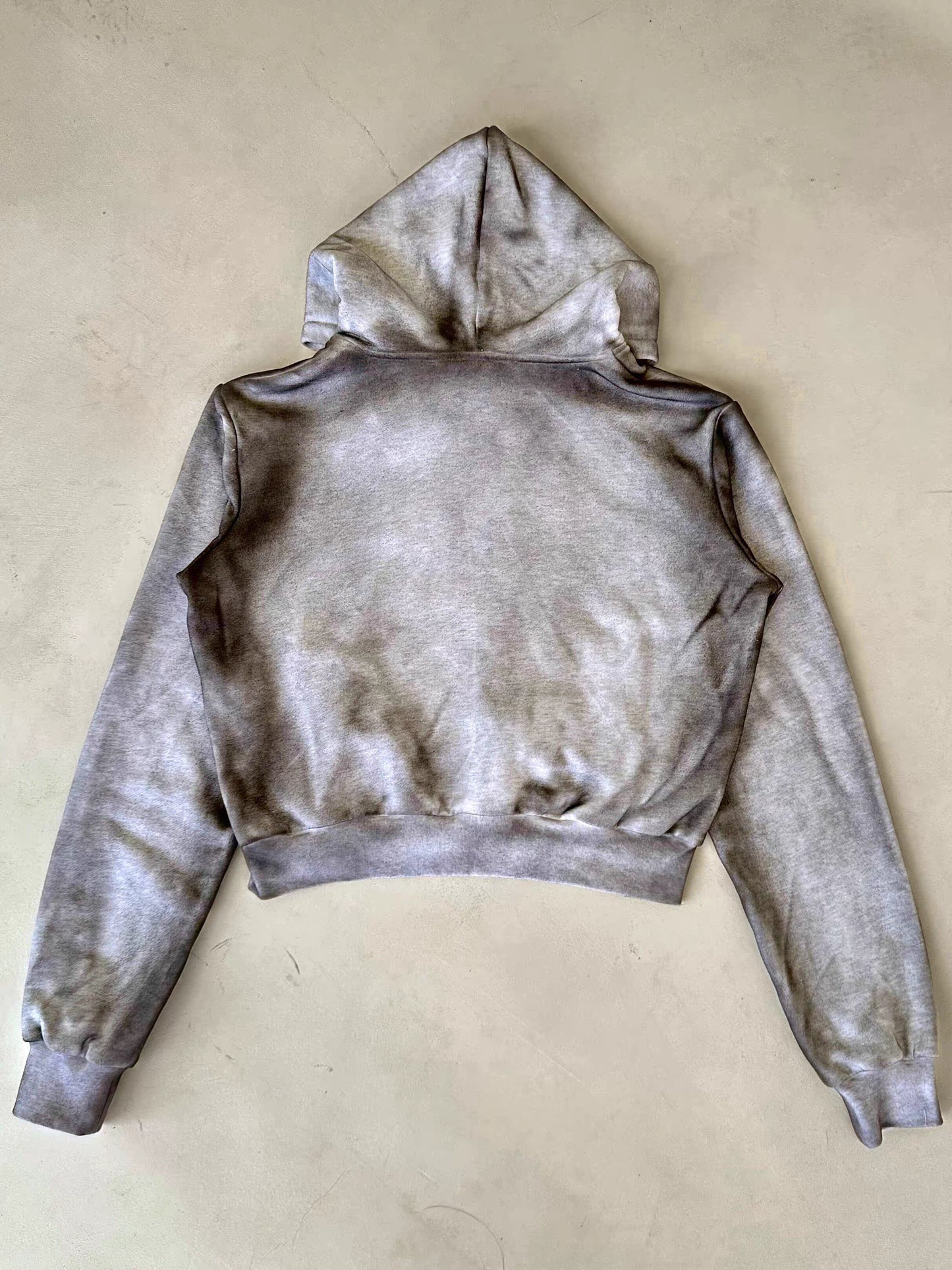 Washed Cross Embroidered Cropped Zip Hoodie