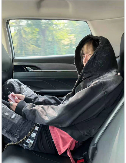 CINDER VEIN ウォッシュ クロップドジップフーディー SELFISH