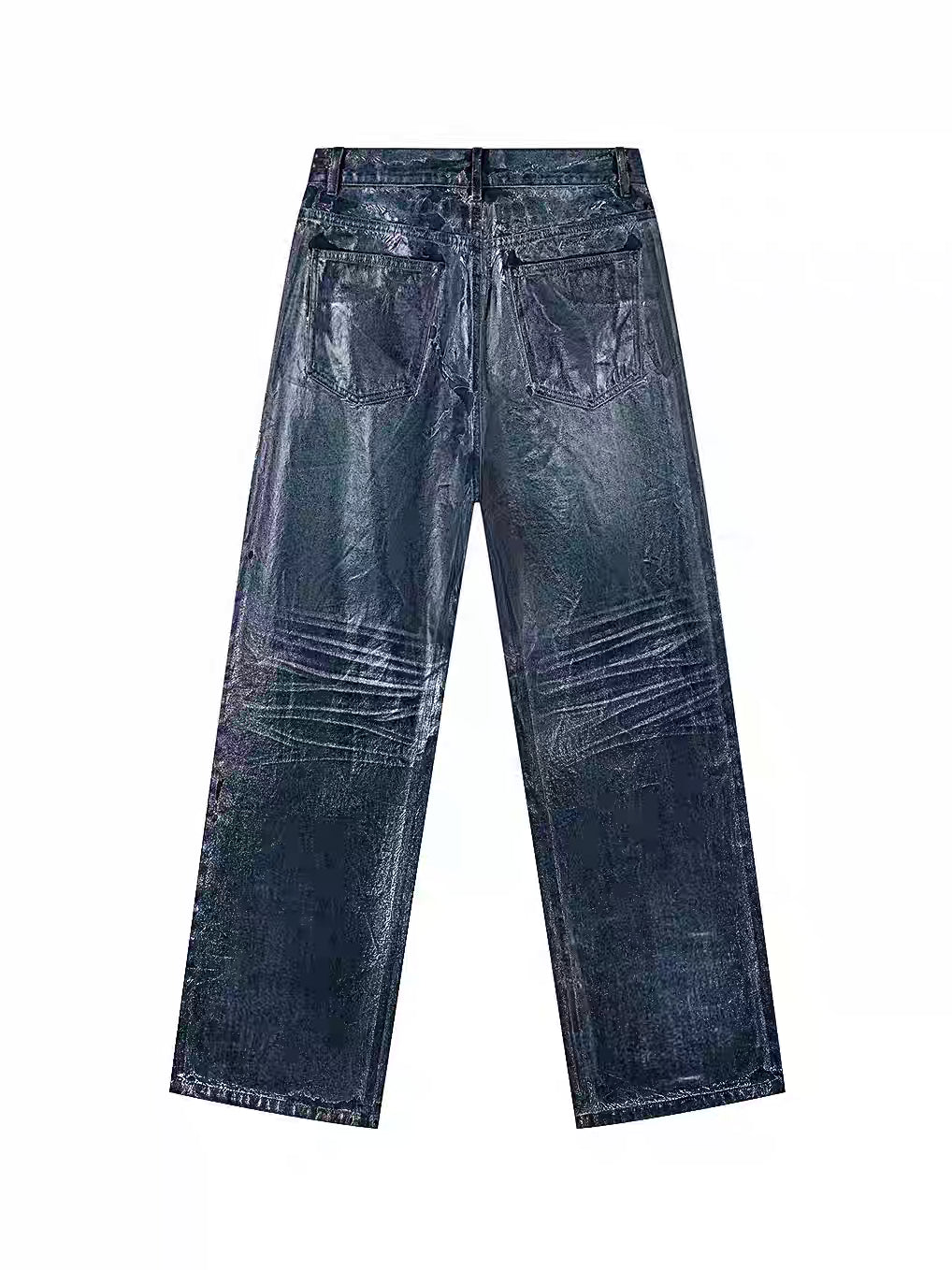 Glossy Washed Straight-Leg Jeans