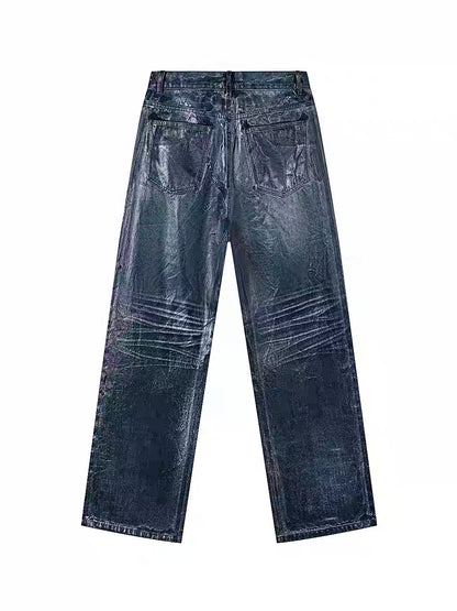 Glossy Washed Straight-Leg Jeans