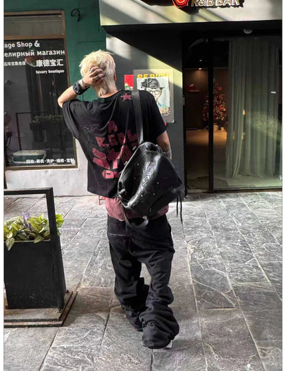 Wrinkled Graphic Flared Pants