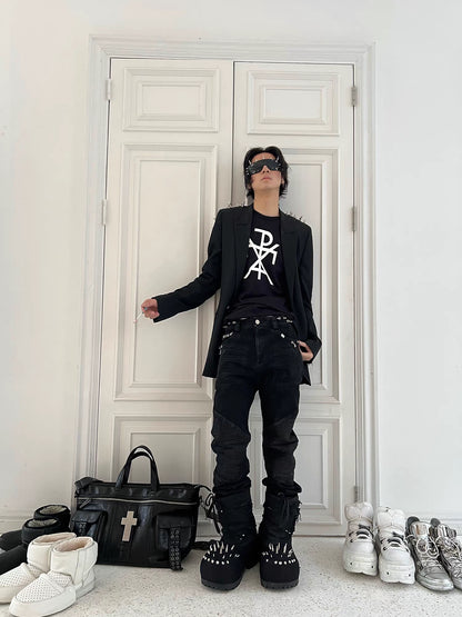 Wrinkled Hardware Straight-Leg Jeans