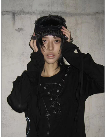 Studded Distressed Denim Cap