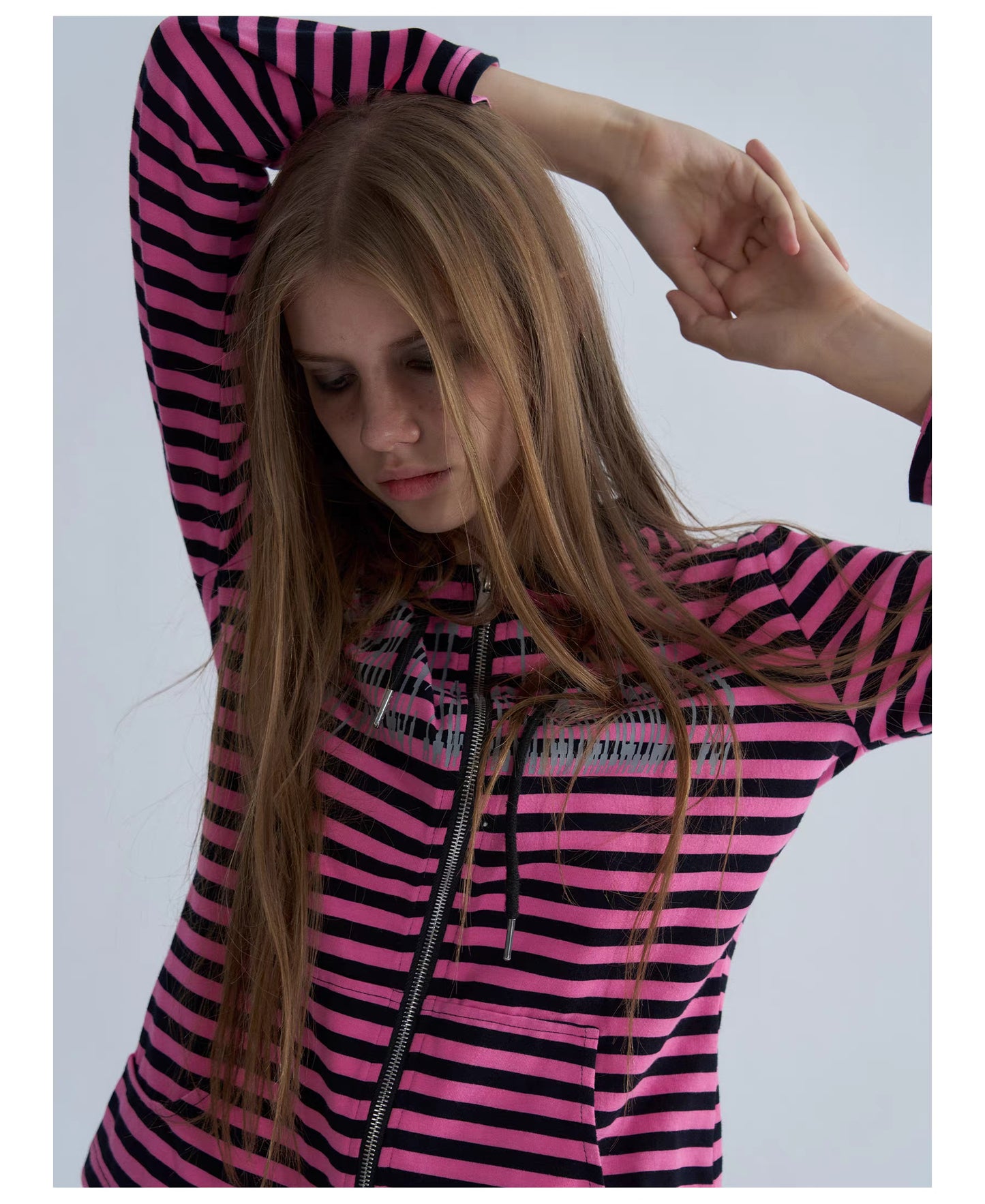 Striped Graphic Slim Fit Zip Hoodie