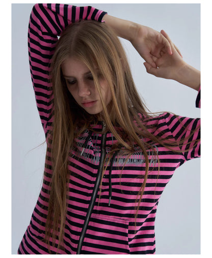 Striped Graphic Slim Fit Zip Hoodie