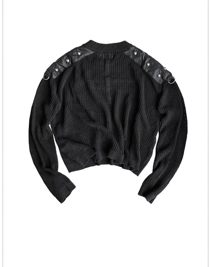 Zip Detail Contrast Panel Cropped Knit Sweater