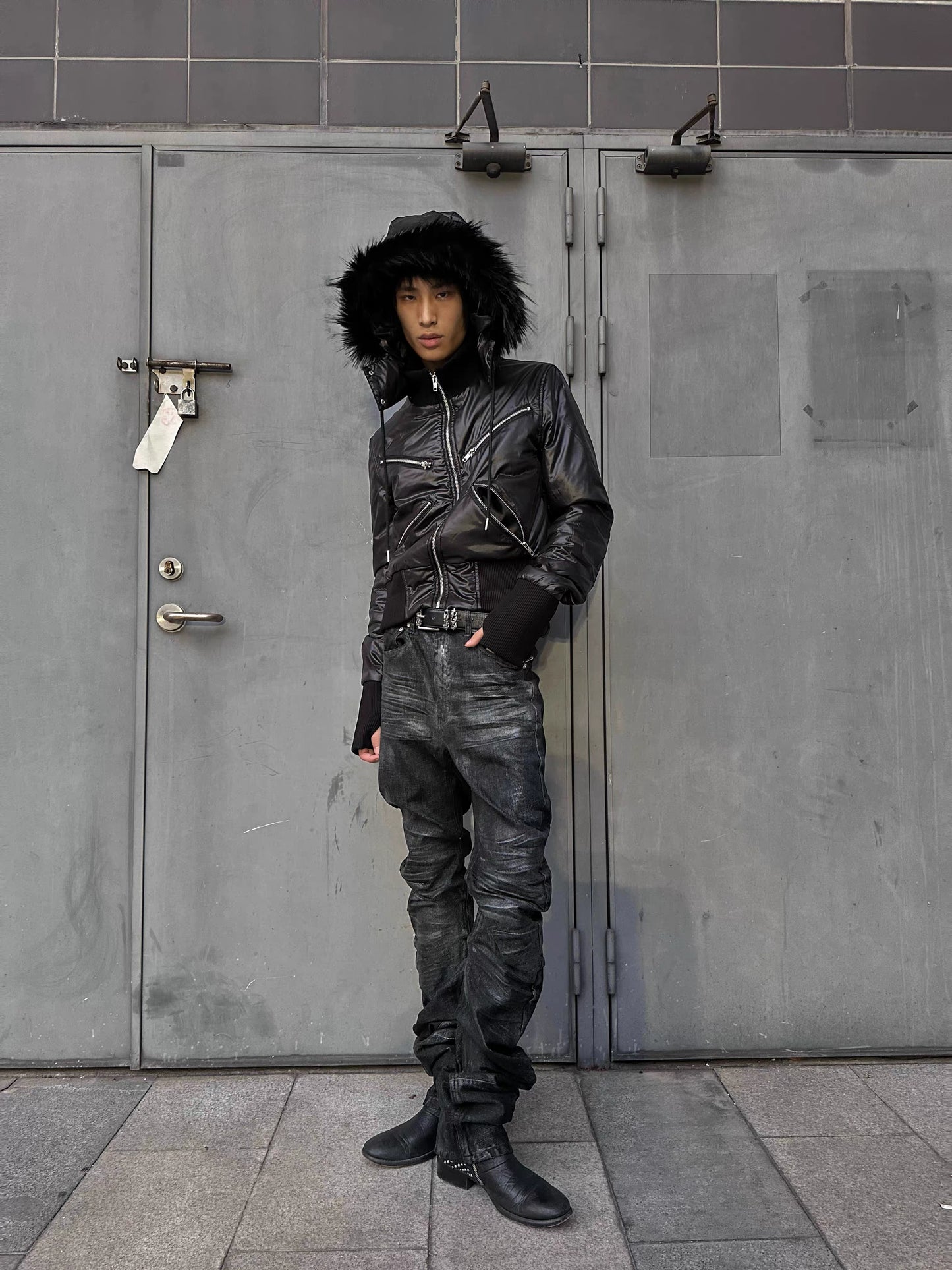 Detachable Fur Collar Cropped Bomber Jacket