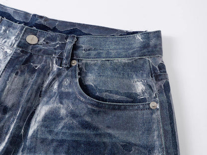 Glossy Washed Straight-Leg Jeans