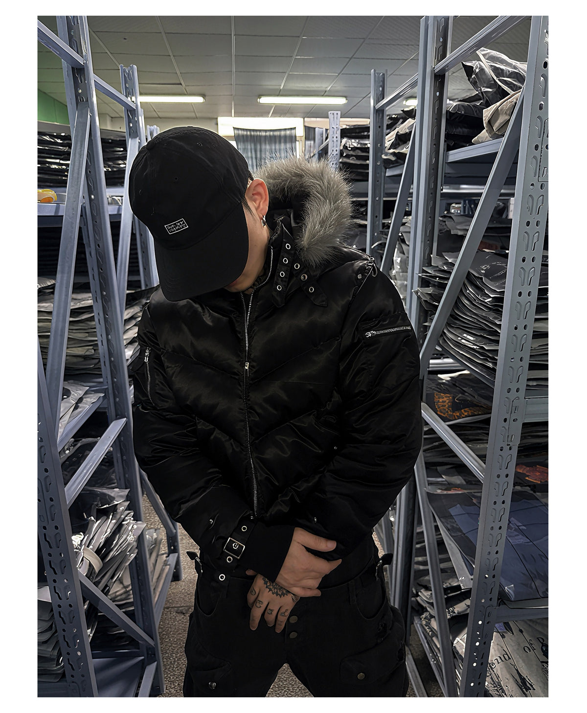 Glossy Fur Trim Hood Cropped Padded Jacket
