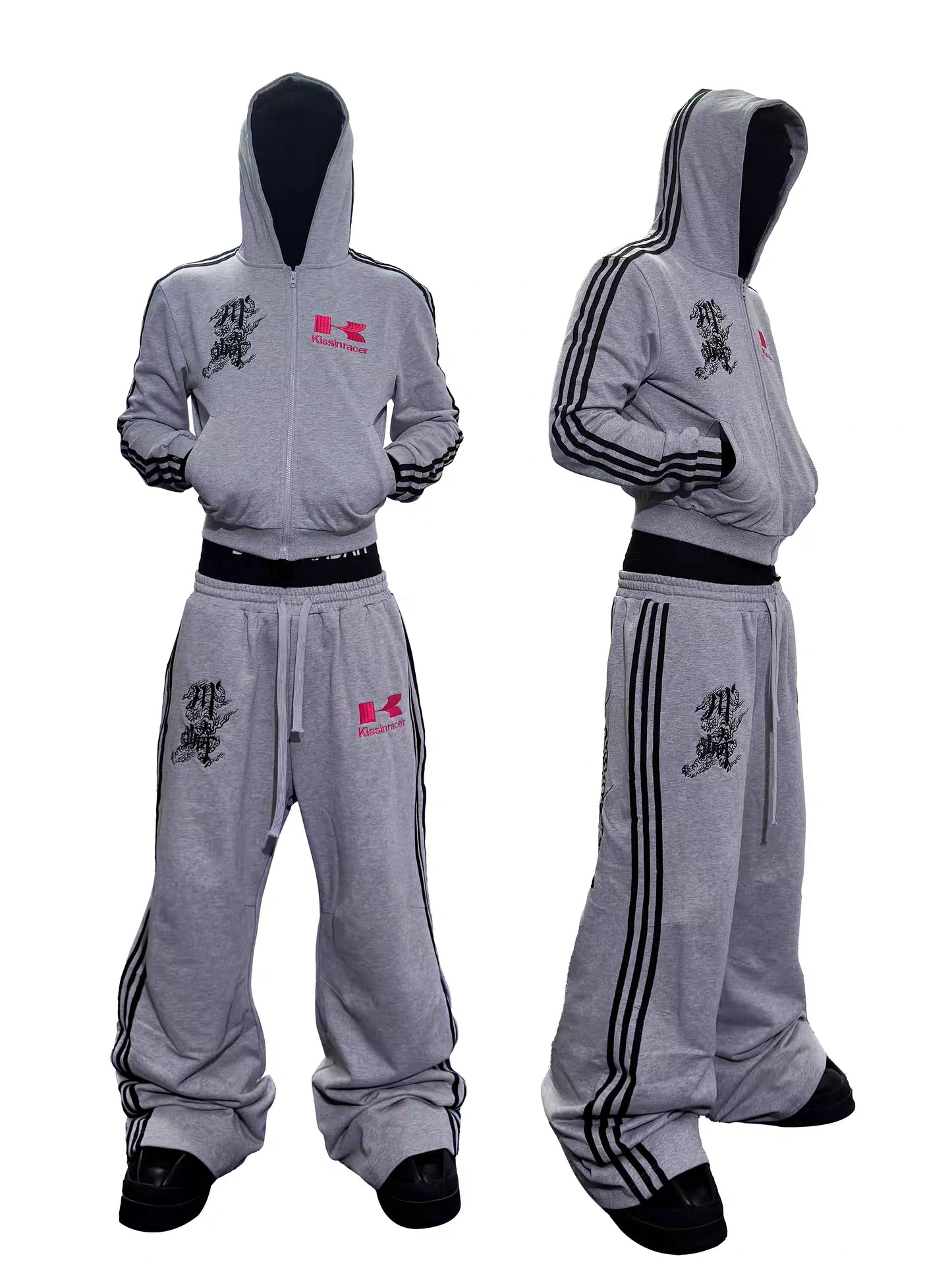 Tiger Graphic Cropped Racing Hoodie/Pants Set up