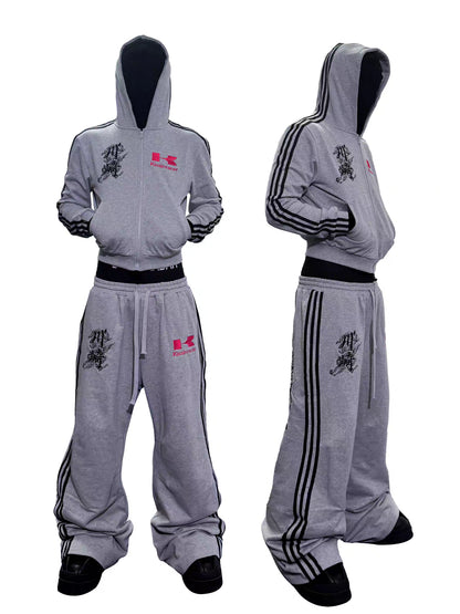 Tiger Graphic Cropped Racing Hoodie/Pants Set up
